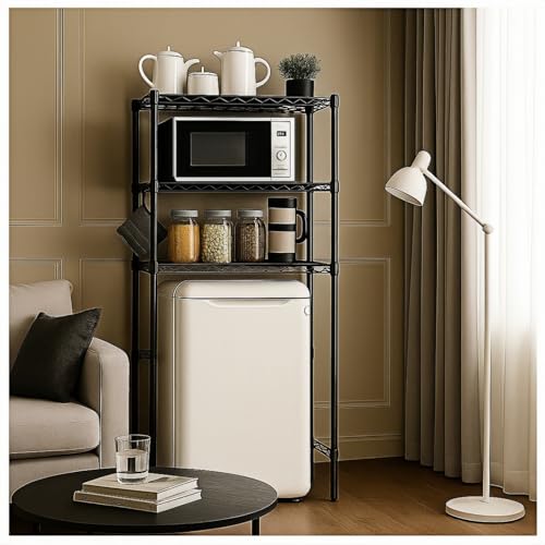 Image of Dorm Mini Fridge stand with storage,over mini fridge shelf ,Small Refrigerator and Microwave Stand, Multi-Functional Storage Rack, Suitable for Kitchens, College Dorm (black, 24"(L)x 17.7"(W)x 55.2"H