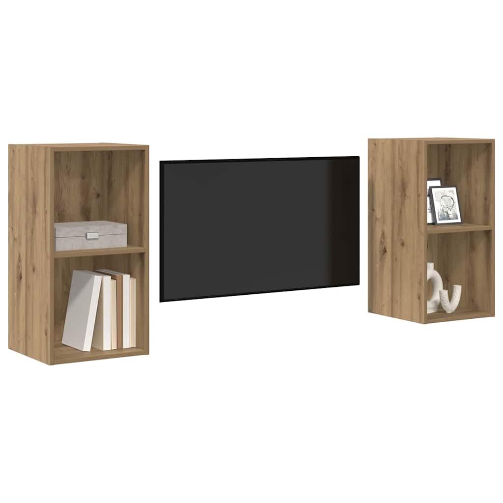 TV-Schrankset 2-teilig, Artisan-Eiche, 37x37x72 cm, Holzwerkstoff, Wandmontage, Lowboard für Wohnzimmer, Media Center, Stauraum