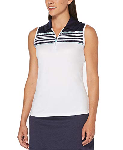 PGA TOUR Women's Striped Zip Sleeveless Golf Polo Top Small Brilliant White