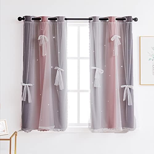 Yancorp Curtains for Girls Bedroom Kids Room Rainbow Curtains Nursery Curtain 63 inches Length Grommet Rainbow Color Decor for Playroom (Pink Grey, W34 X L63)