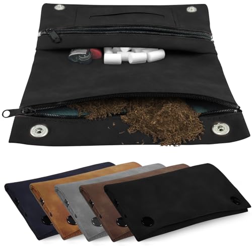 BOUFEIDA Tobacco Pouch Leather Turning Bag for 30g, Tobacco Rotating Pouch with Snap Closure, Black BOUFEIDA Tobacco Pouch Leather Turning Bag for 30g, Tobacco Rotating Pouch with Snap Closure, Black