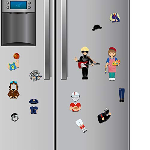 SpriteGru 56 Stück magnetische Anziehpuppen, Fantasiespiel ，Puppenset mit 21 Berufen/Jobs