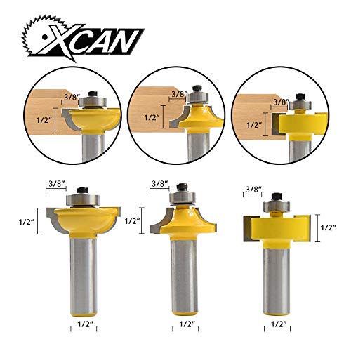 Buy XCAN 3pcs 1/2 shank Glass Door Router Bits Set woodworking cutter