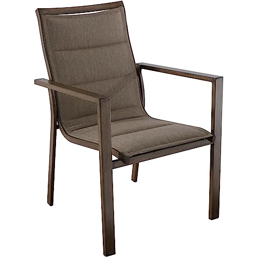 Hanover Fairhope Outdoor 4 Chairs, 2 Sling Swivel Rockers And A 74-In. X 40-In. Trestle Table, Tan, 7 Piece Stationary & Swivel Dining Set #TOP1