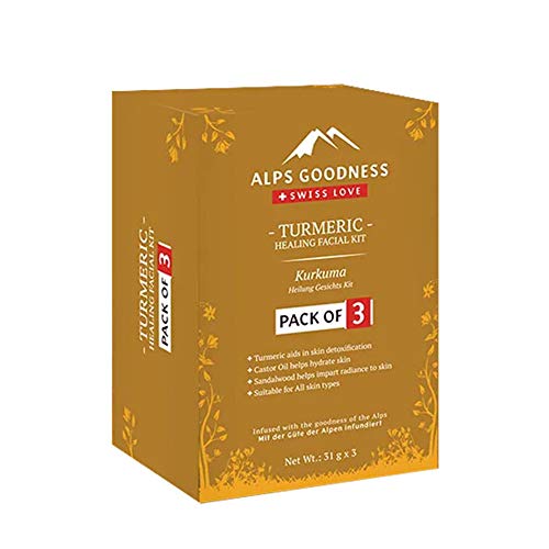 Alps Goodness Turmeric Healing Facial Kit – Pack Of 3 (31 G X 3) – Helps Hydrate And Moisturise Skin, Imparts Skin Radiance – Cruelty Free