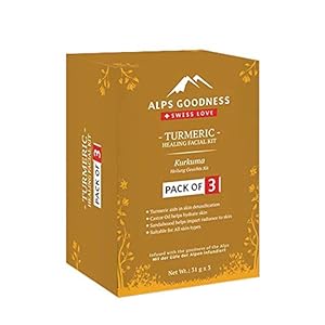 Alps Goodness Turmeric Healing Facial Kit – Pack of 3 (31 g x 3) – Helps Hydrate and Moisturise Skin, Imparts Skin…
