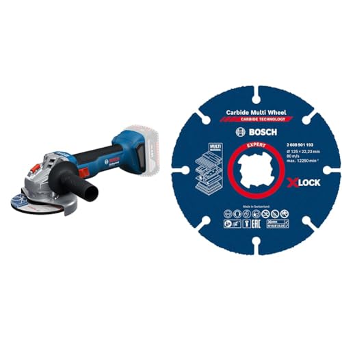 Bosch Professional 18V System meuleuse angulaire sans-fil GWS 18V-8 (diamètre de disque 125 mm, sans batterie ni chargeur) + Bosch 1x Disques à tronçonner EXPERT Carbide Multi Wheel X-LOCK (Ø 125 mm)