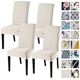laamei Jacquard Dining Room Chair Covers 4 Pack, Stretch Beige Kitchen Chair Covers Washable Parsons