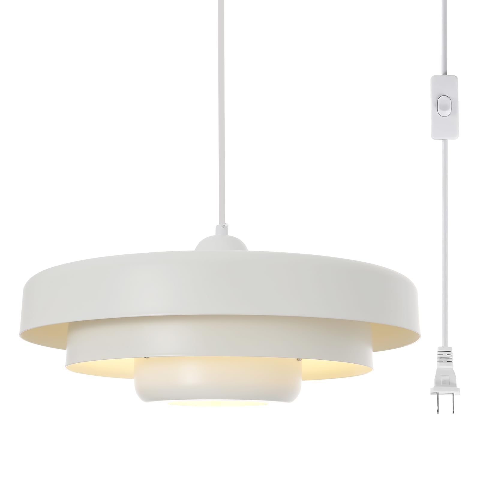 Mid Century Modern Large Oversized Plug in Pendant Light Fixture 17.7" Vintage Ceiling Hanging Lamp with 3-Layer Metal Shade Hanging Lights with Plug in Cord for Kitchen Island
