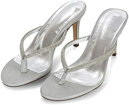 ESSEX GLAM Womens Stiletto Heel Sandals Ladies Silver Diamante Toe Post Thong Slip On Flip Flop Mule Shoes 5 B(M) US | Image 4
