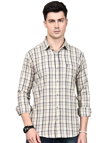 Image of Majestic Man Stylish Slim Fit Cotton Spread Collar Checked Casual Shirt for Men