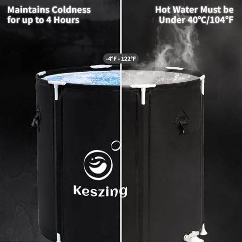 Keszing Foldable Ice Bath Tub, Cold Plunge Tub für Erwachsene mit aktualisierten T-förmigen Rahmen, Outdoor Freestanding Bathtub Spa Tub für Dusche Stall, stabiler (schwarz, 80x75cm)
