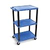 LUXOR UCPL1BU-B 42H 3-Shelf Utility Cart - Blue Shelves, Black Legs