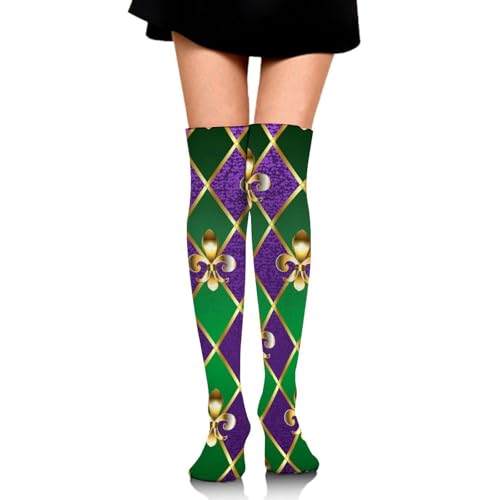 FCEVGRVPT Fashion Over Knee Socks Unisex Thigh High Socks Long Boot Stockings Compatible with Mardi Gras Decorations