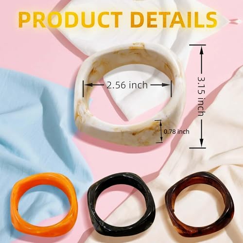 Chunky Colorful Square Acrylic Resin Bangle Bracelets for Women - Geometric Irregular Wide Wristbands, Vibrant Multicolor Chunky Bangles Jewelry with Modern Design4