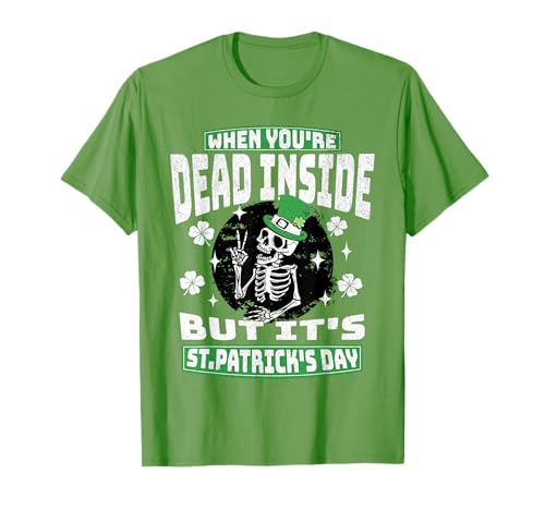 Dead Inside Skeleton Green St Paddys del Día de San Patricio Camiseta