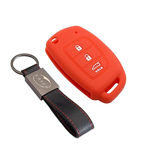 Housse étui en Silicone pour Clé Kia Hyundai – Coque Cover Porte-Clés 3 Boutons pour i30 ix20 ix35 Tucson Santafe Protection Télécommande Voiture (Rouge)