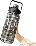 Sport Water Bottle Motivational Gym Drinks Jug Fitness Water Cup with Straw Time Marker Handle 2L Black