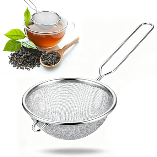 HiFEN® 18cm Fine Mesh Metal Sieve, Tea Strainer for Sifting, Draining, Rinsing with Long Handle for Kitchen Use