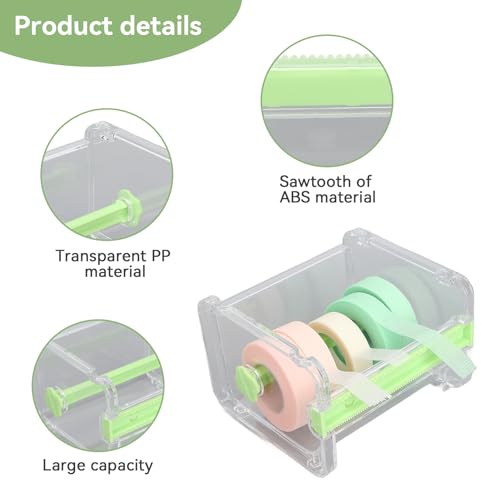 Image of Agatige Transparent Visible Desktop Multi Masking Tape Cutter, Washi Tape Dispenser, Roll Tape Holder for Home Office School (Not Include Masking Tape)(Green)