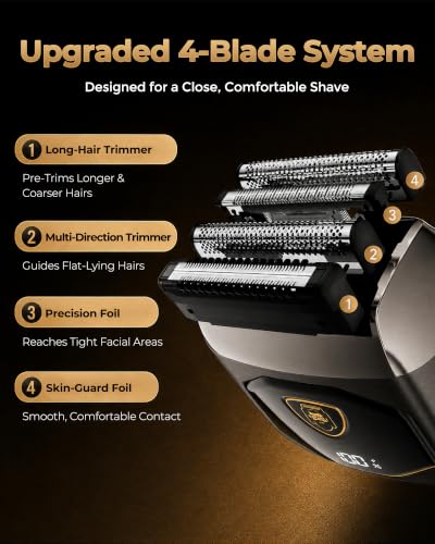 Image of Electric Foil Shaver for Men: Full-Metal Body & 4 Floating Blades
