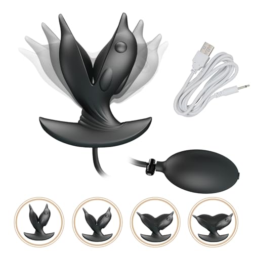 AMAZBEE Silicone gonfiabile Plugs anale per coppie Espansione vibrante Butt Plugs per il massaggio della prostata Vibratore anale Giocattoli del sesso per l'allenamento anale (Black)