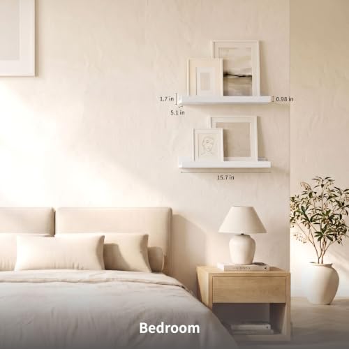 Modcraft White Floating Shelves with Lip 16 Inch, Wall Mounted Picture Ledge, Small Wood Wall Shelf for Bathroom Bedroom Living Room, Display Shelf for Photos Frames Collectibles Set of 2 — view 2