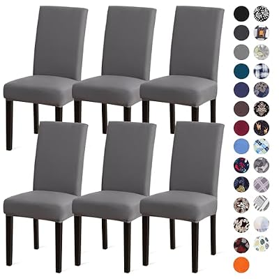 Sufdari Dining Chair Covers,Kitchen Chair Cover,Parsons Chair Slipcover,Spandex Chair Protectors for Dining Room Stretch Chairs Cover Set of 6 -Gray