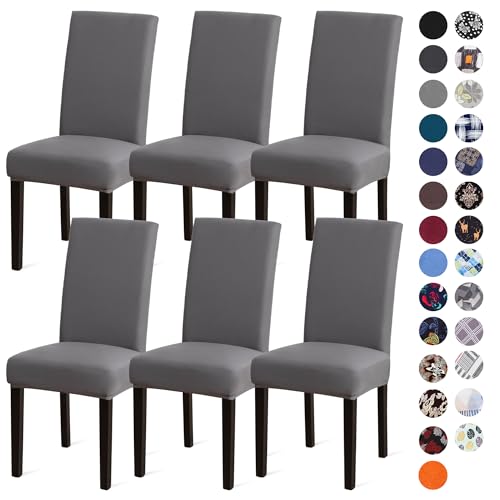 Sufdari Dining Chair Covers,Kitchen Chair Cover,Parsons Chair Slipcover,Spandex Chair Protectors for Dining Room Stretch Chairs Cover Set of 6 -Gray