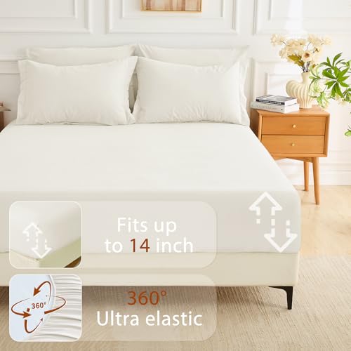 MUXHOMO 7 Pieces Full Comforter Set, Soft Bed in a Bag Full Size, All Season Bedding Set with Comforter, Flat Sheet, Fitted Sheet, Pillowcases & Shams, Ivory