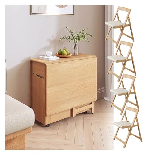 Byzomu Tavolo Pieghevole Salvaspazio E Set Di 4 Sedie, Tavolo Estensibile Con Ribalte E Ruote For Appartamenti E Case Compatte