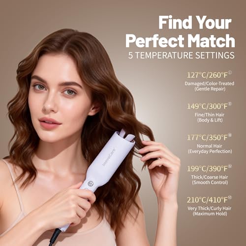 Image of Upgraded Automatic Rotating Curling Iron - CurlPro Plus Long Barrel Curling Wand for Long Hair, Ceramic Hair Curler for Women, Anti-Scald, Tangle-Free, 600M Ionic, Dual Voltage (Blue)