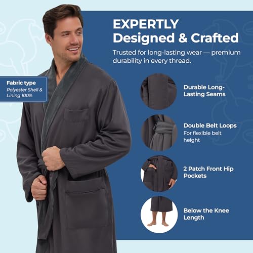 MONARCH Plush Lined Microfiber Bath Robe for Women or Men - Super Soft, Durable Luxury Spa, Resort & Hotel Bathrobe, Generously Sized (Unisex) Cypress - Thumbnail 4