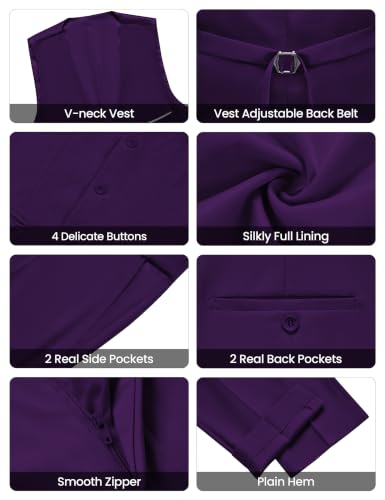 Image of WULFUL Men's Slim Fit Suit One Button 3-Piece Blazer Dress Business Wedding Party Jacket Vest & Pant