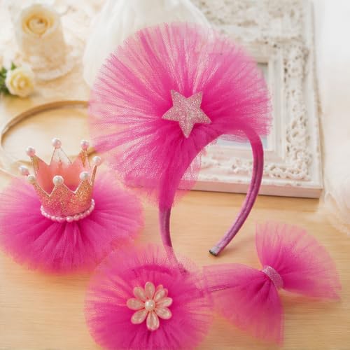 Image of Hot Pink Tulle Fabric Ribbon 6 Inch by 25 Yards Rolls Fabric Spool Tulle for Gift Wrapping Wedding Decorations Craft Supplies DIY Tutu Skirt Baby Shower Birthday Party