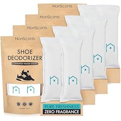 NonScents Shoe Deodorizer 4-Pack (8 Count) - Odor Eliminator, Air Freshener, Smell Absorber, Scent Remover for Shoes, Gym Bags, Soccer Cleats, Closets, Pet Area, Reusable - Shoe Deodorant