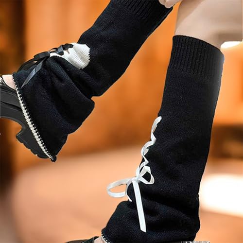 Image of Goth Knitted Leg Warmers for Women Punk Flared Graphic Long Rave Y2k