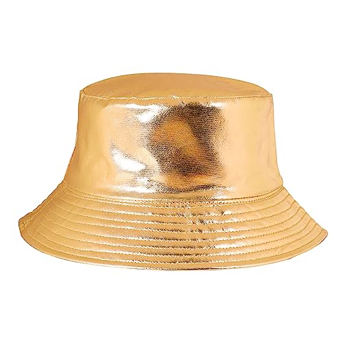 Eigso Wild Camping Metallic Bucket Hat for Women Mens Gold Foldable Meta Finish Fisherman Hat for Man Woman