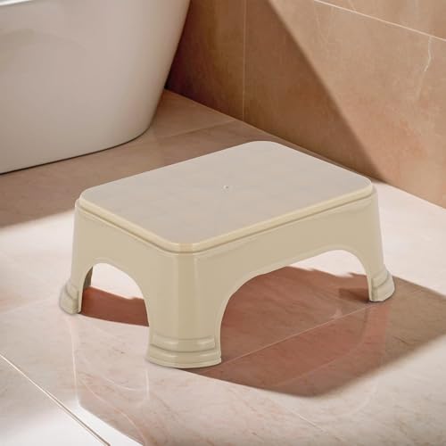 Image of Kuber Industries Durable Bathroom Stool for Bathing | Comfortable Indoor Machiya for Sitting | Senior Citizens Bath Stool & Adults Patla Chair for Home | Plain P6 - Beige