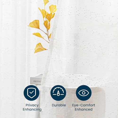 SLEEP ZONE Sheer Curtains 63 inch Length, Farmhouse Linen Blend Semi Sheer Curtains 2 Panels Light Filtering Window Drapes for Living Room Bedroom, 52W × 63L, Beige - image 4
