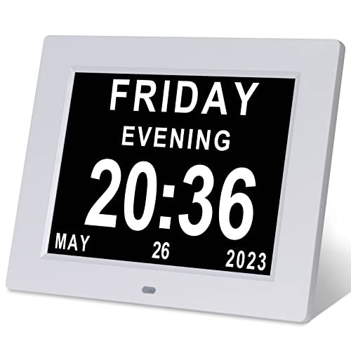 Ssini [Newest Version Dementia Clock Alzheimers Clock & Large Digital Calendar Clock For Seniors,Clock With Day And Date For Elderly -3 Colors Display Digital Calendar Clock (8Inch White) #TOP19