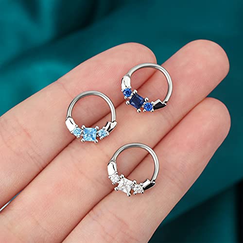 Cocharm 16G Silver 8Mm Clicker Septum Rings Clear Cz Diamond Sparkling Daith Earrings Jewelry For Women Men #TOP5