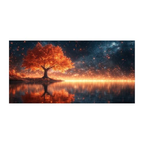 Póster lienzo de árbol naranja y cielo estrellado abstracto en 30x60cm