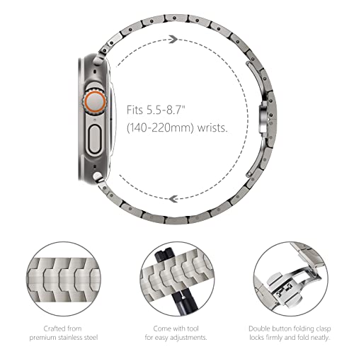 NewWays Metal Strap Compatible with Apple Watch Ultra 3 2 1 49mm Series 11/10 46mm Series 9/8/7 45mm Series 6/5/4/SE 44mm Series 3/2/1 42mm Stainless Steel Link Band,Titanium - Image 4