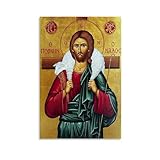 Jesus Christ Icon The Good Shepherd, Greek Orthodox Icon Byzantine Icon Poster Canvas Poster Wall Art Decor Print Picture Paintings for Living Room Bedroom Decoration Unframe-style 24x36inch(60x90cm)