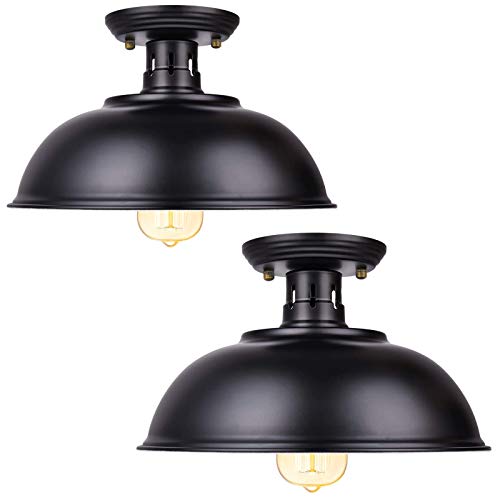 Vintage Rustic Semi Flush Mount Ceiling Light, Farmhouse Black Ceiling Light Fixture E26 Base, Industrial Ceiling Lights For Hallway Stairway Foyer Kitchen Porch Entryway (2 Pack) #TOP15
