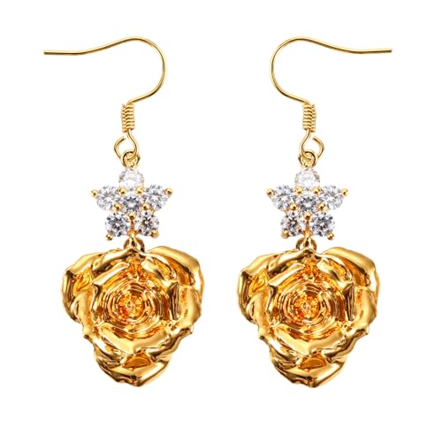 24K Gold Dipped Rose Earrings for Women and Girls,Fashion Golden Dipped Rose Earrings Best Gift for Girlfriend Wife Women on Valentines Day Anniversary Birthday