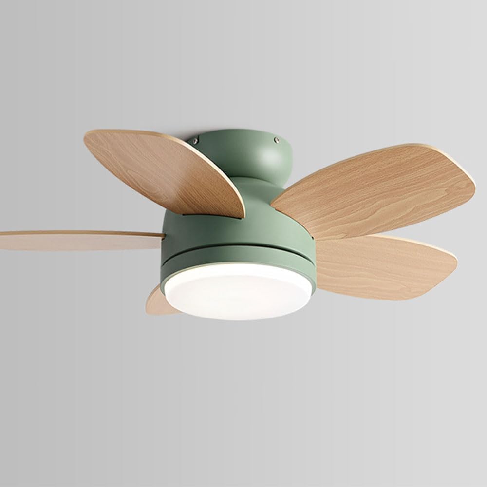 Flush Mount 32in Ceiling Fan with Light 6 Speed Quiet Green Ceiling Fans Remote LED Ceiling Lights Fan Lighting Timing Reversible Fan Light for Bedroom Kids Room Lounge