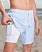 maamgic 2 in 1 Mens Swim Trunks 7 Inch Swim Shorts Swim Suits Board Shorts Blue Stripe-White Medium