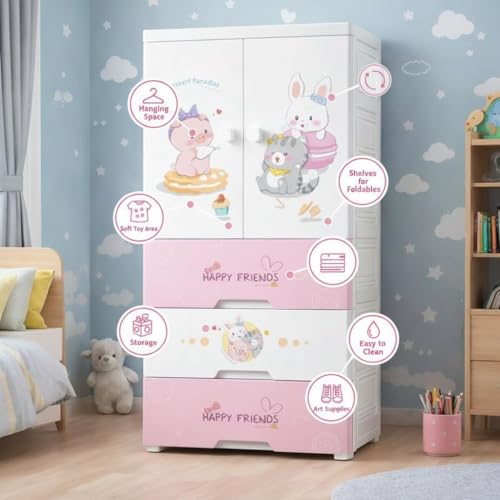 Image of Strassis Design Multipurpose Stackable Plastic Cupboard Drawer for Clothes Storage, Almirah for Clothes, Foldable Wardrobe Cabinet Organizer for Office, Kitchen, Bathroom (Sweet-Heart)